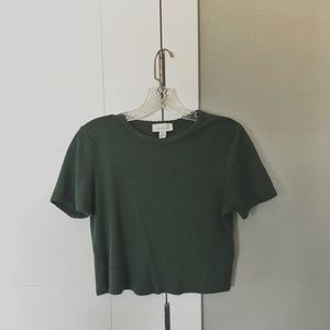 Topshop Ribbed Green Crop Tee